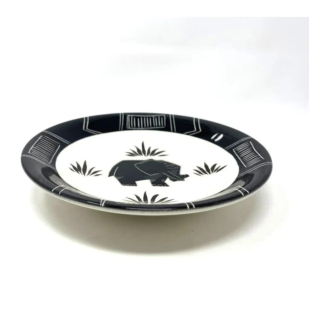 Vintage Catryn Black & White Elephant Deco Decorative Wall Plate / Bowl ~Signed